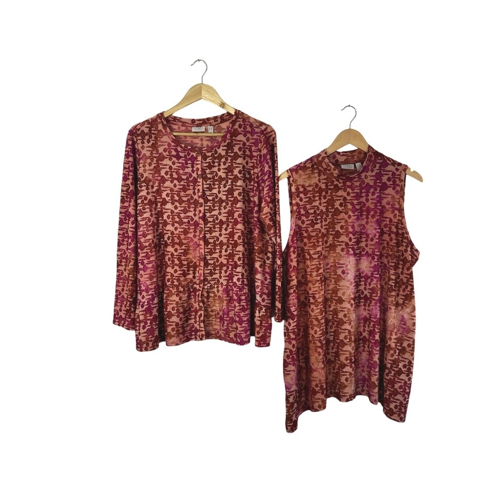 LOGO‎ Lori Goldstein Rose Cloud Burnout  Top Set Womens 1X Cardigan & Tunic Tank
